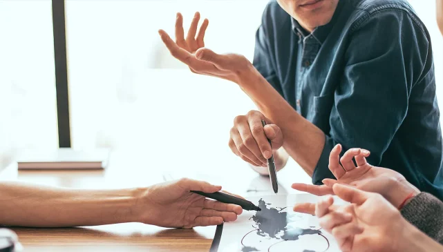 A business team having a discussion around a table