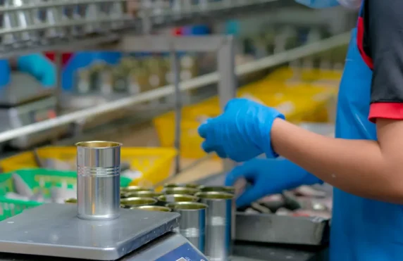 Worker on a production line