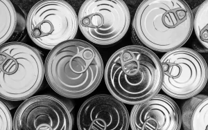 Close up view of the top of tin cans