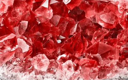 A close-up of red gemstones
