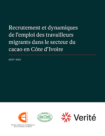 Recrutement et dynamiques de l'emploi des travailleurs migrants dans le secteur du cacao en Côte d'Ivoire, L’objectif général de cette étude est d’analyser les facteurs de mobilité, la présence, et l’expérience des travailleurs migrants intervenant dans la filière du cacao en Côte d’Ivoire.