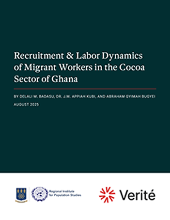 Recruitment & Labor Dynamics of Migrant Workers in the Cocoa Sector of Ghana, This research explores the experiences of both internal and international migrant workers—including their demographic profiles, recruitment processes, working conditions, and labor dynamics—to provide stakeholders with a clearer understanding of the unique vulnerabilities migrant workers face.