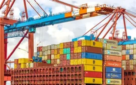 Shipping containers in a dock yard